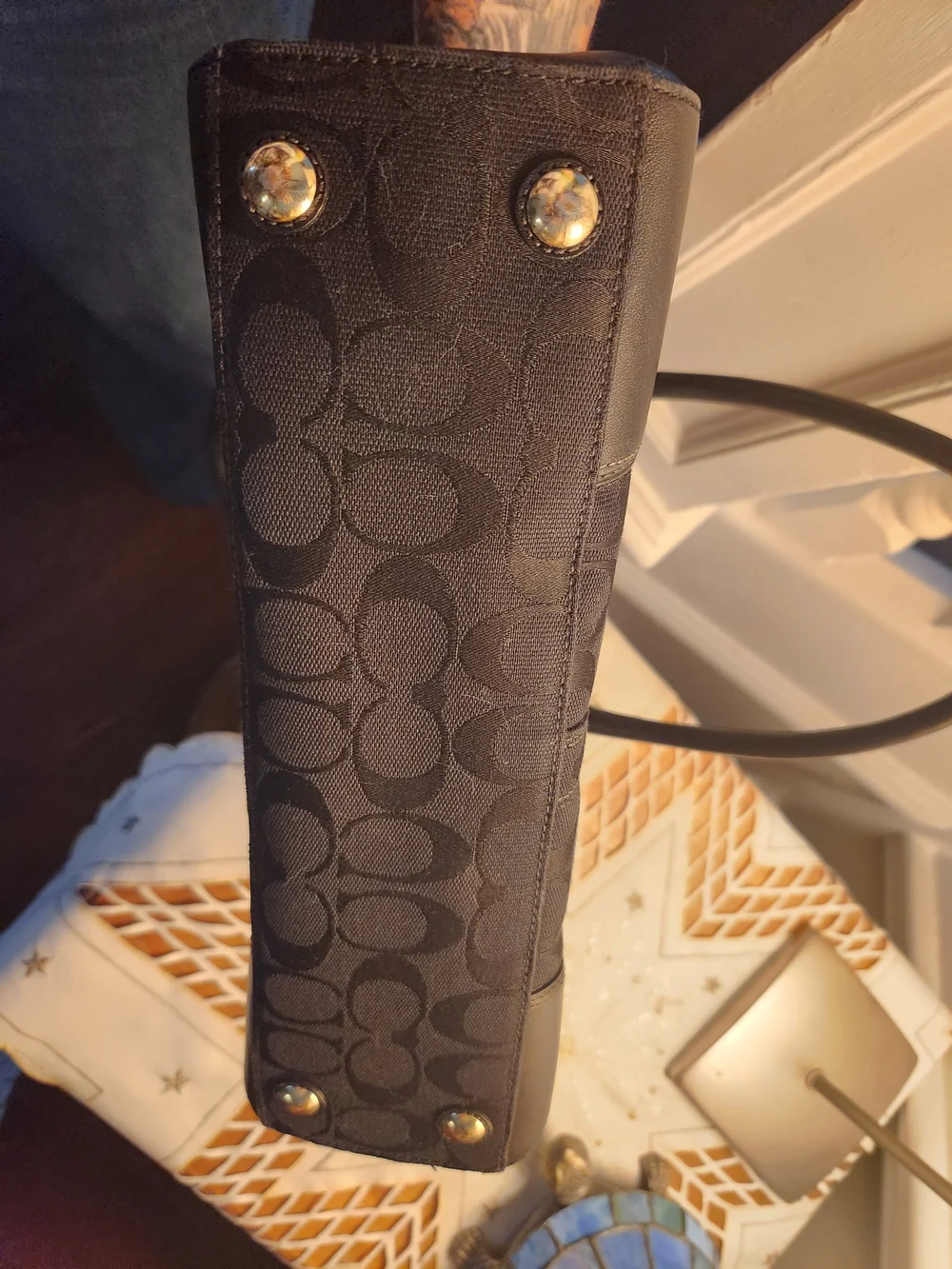 Coach Black Signature Canvas Turnlock Tote